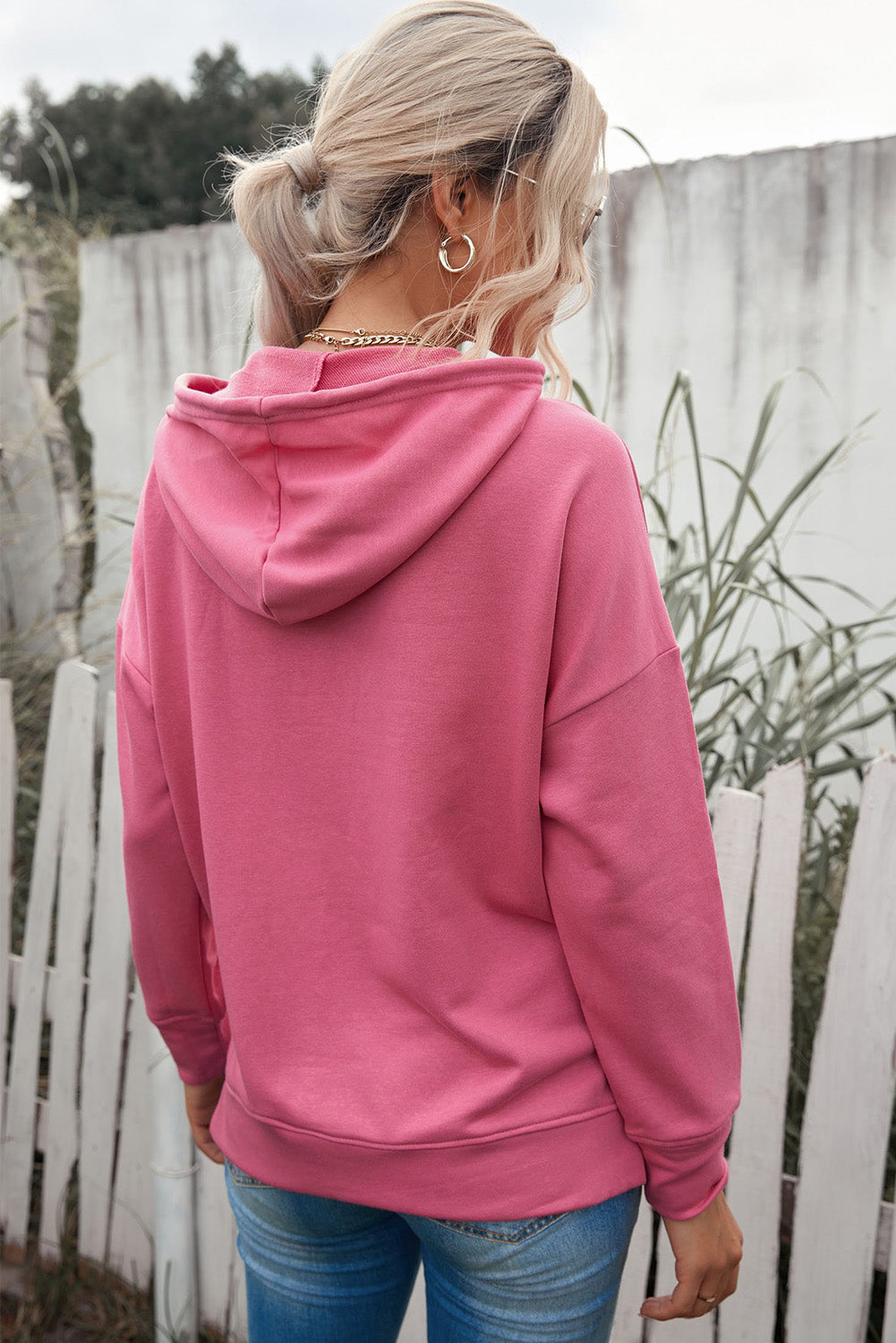 Drop Shoulder Hoodie with Slit