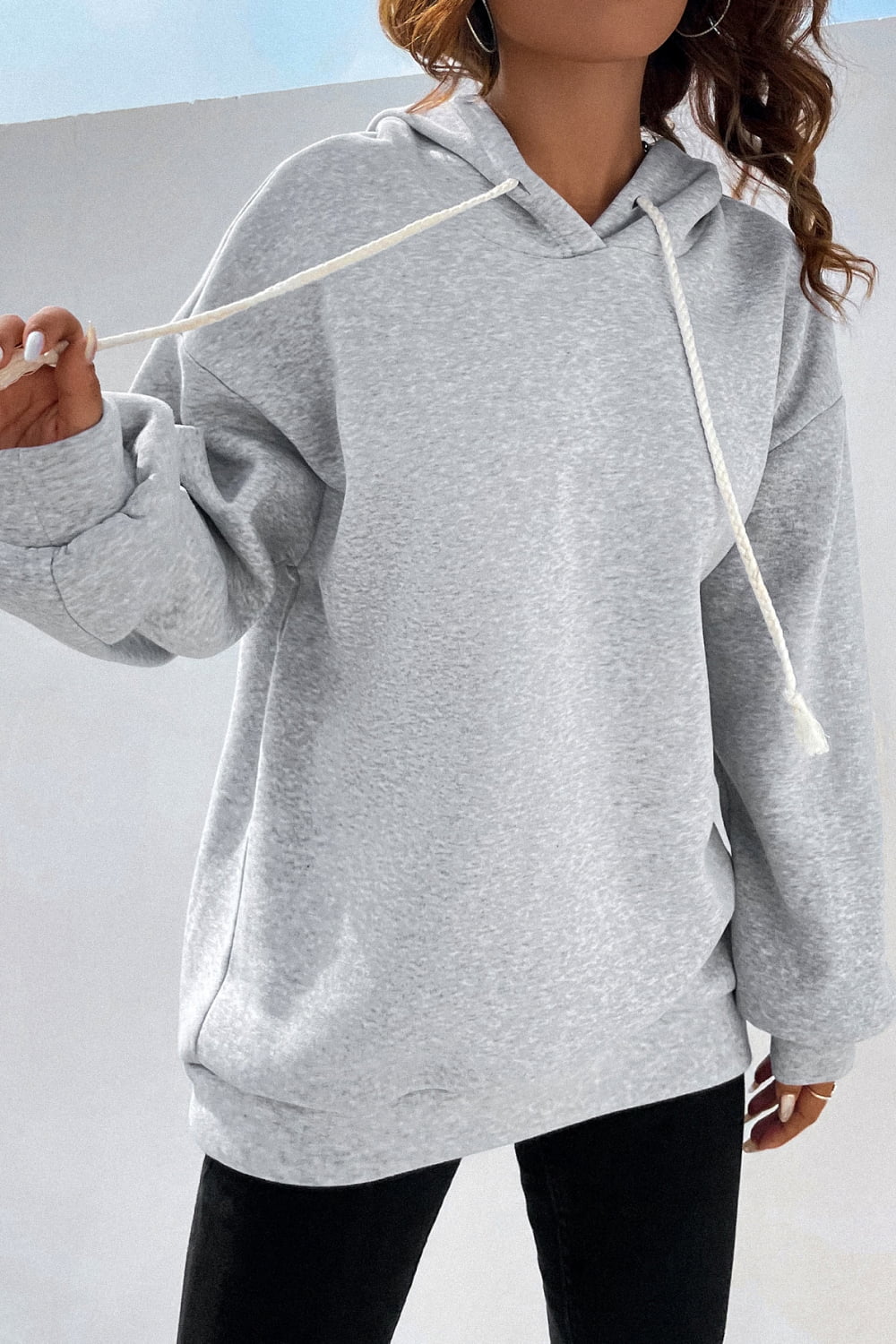 Side Zipper Dropped Shoulder Hoodie