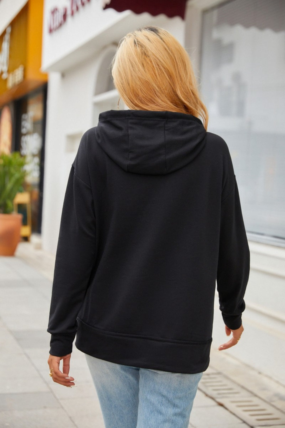 Zip Detail Drawstring Hoodie