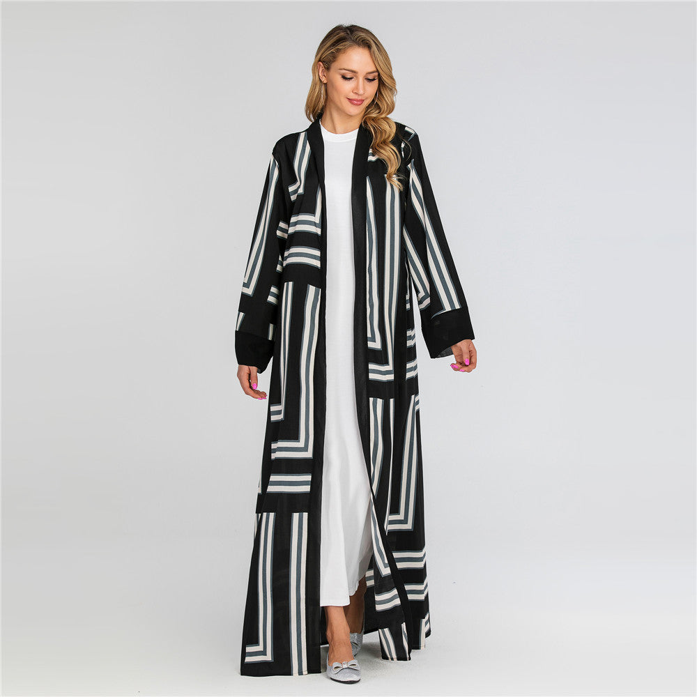 Striped Loose Lace Up Cardigan Robe Women