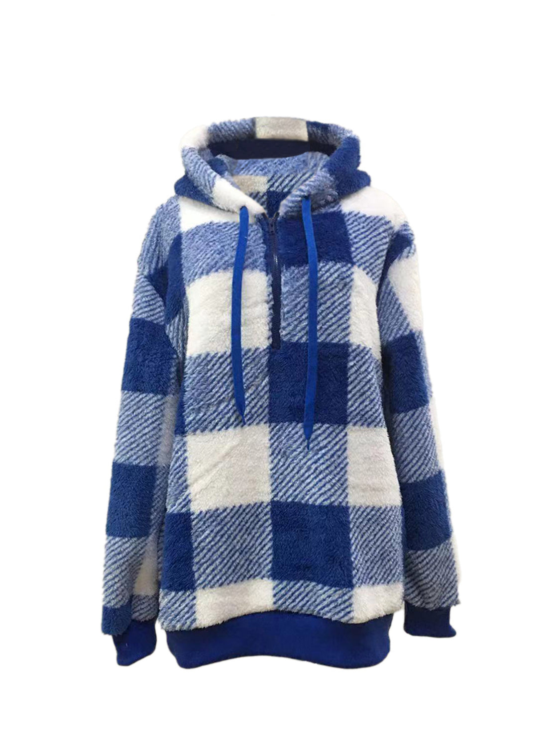 Plaid Half Zip Drawstring Hoodie