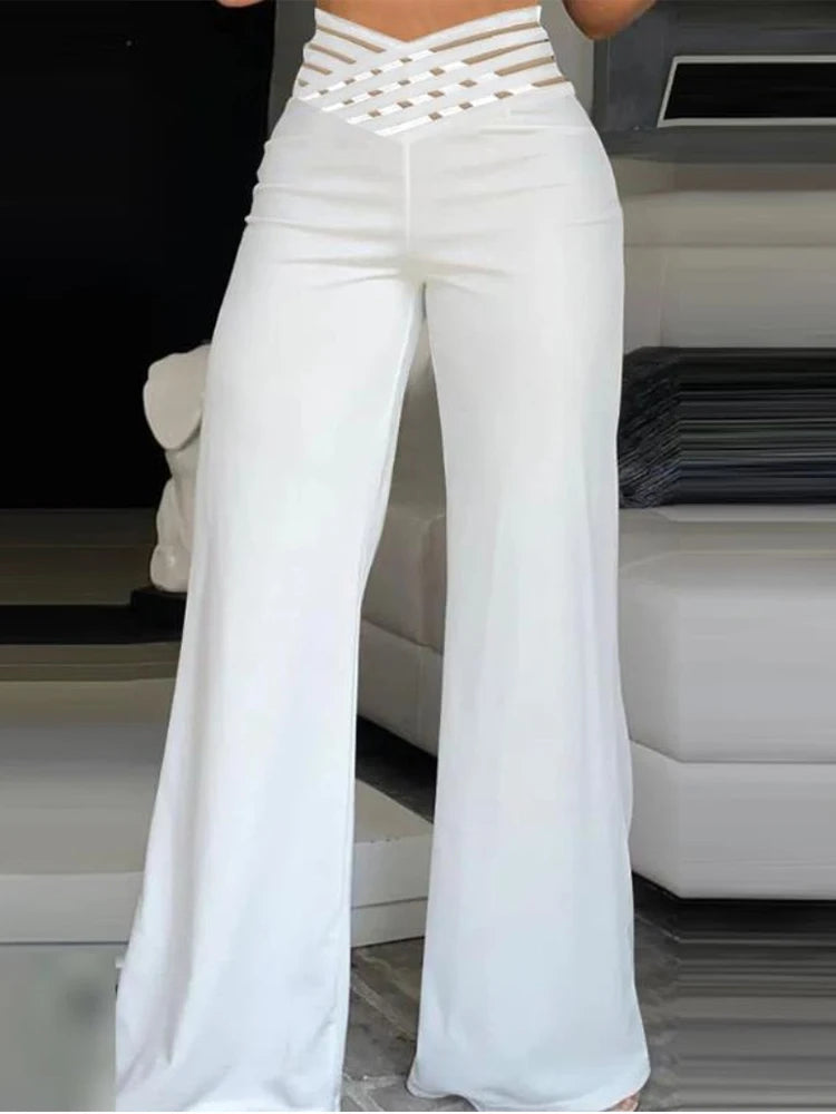 Elegant Crisscross Sheer Mesh Pants