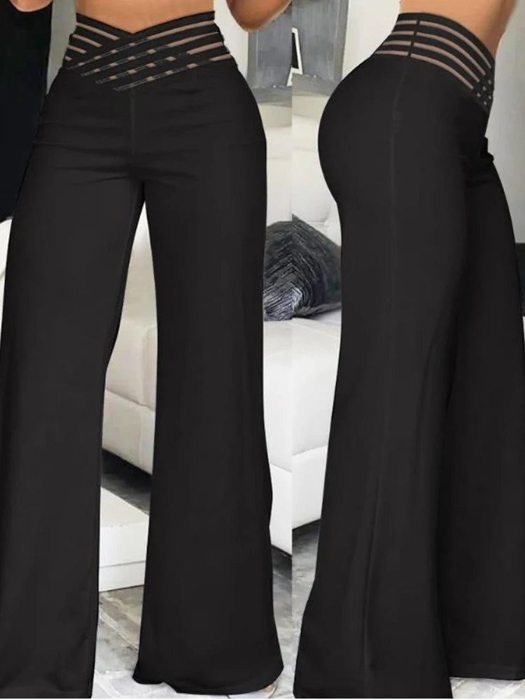 Elegant Crisscross Sheer Mesh Pants