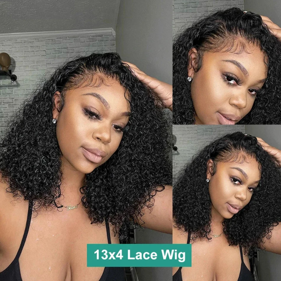 Glueless Kinky Curly Bob Wig Ready To Wear 
100% Brazilian Human Hair