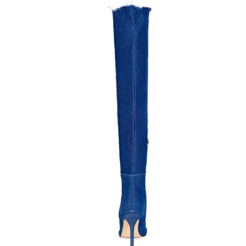 Fashion Denim High Heels Knee Boots