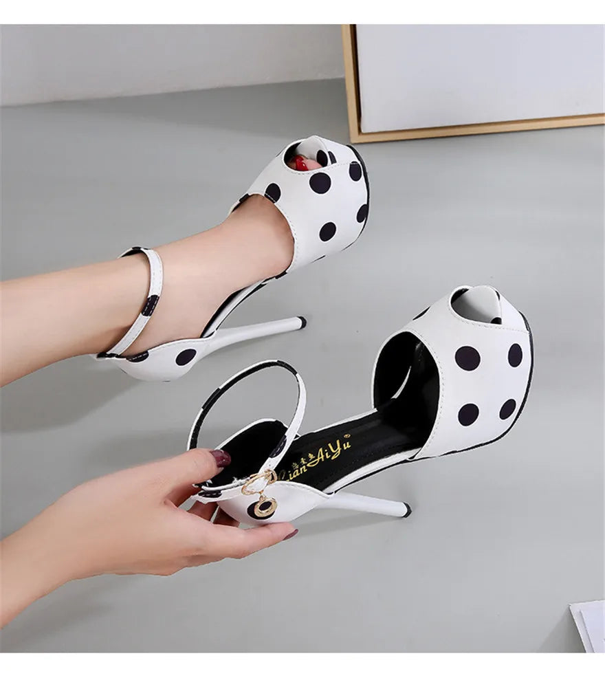 Thin Heels Polka Dot Peep Toe