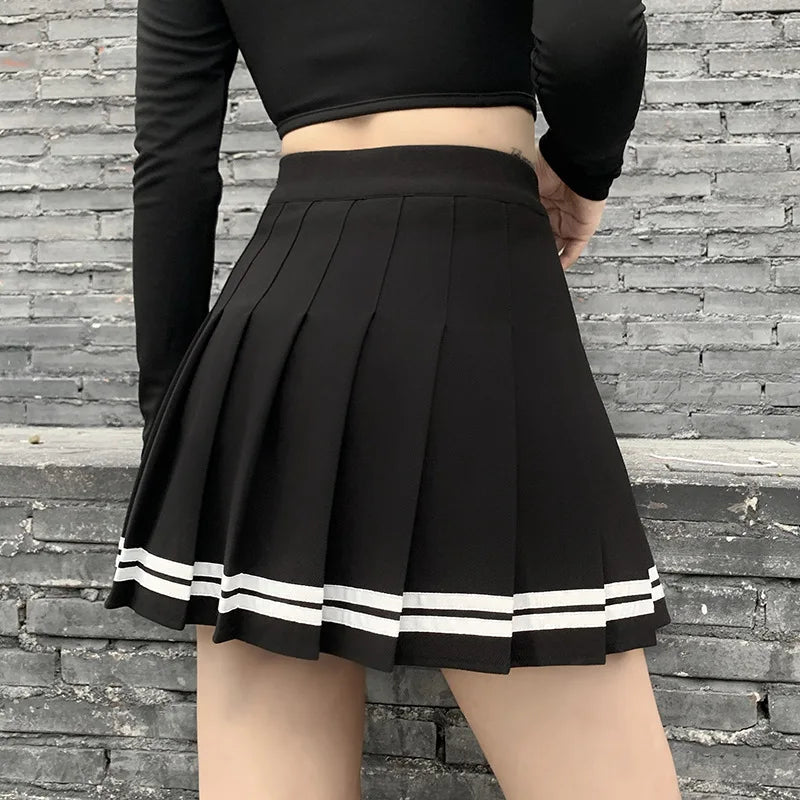 Gothic Black Pleated Mini Skirt