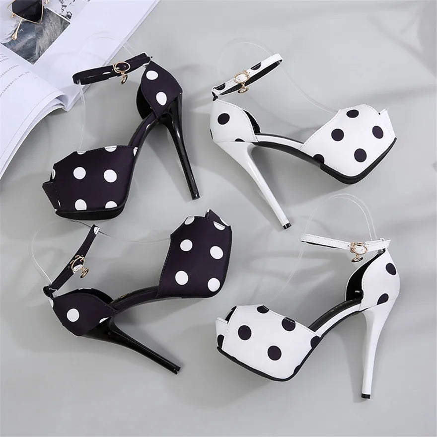 Thin Heels Polka Dot Peep Toe