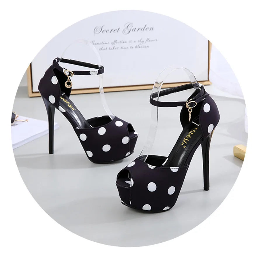 Thin Heels Polka Dot Peep Toe