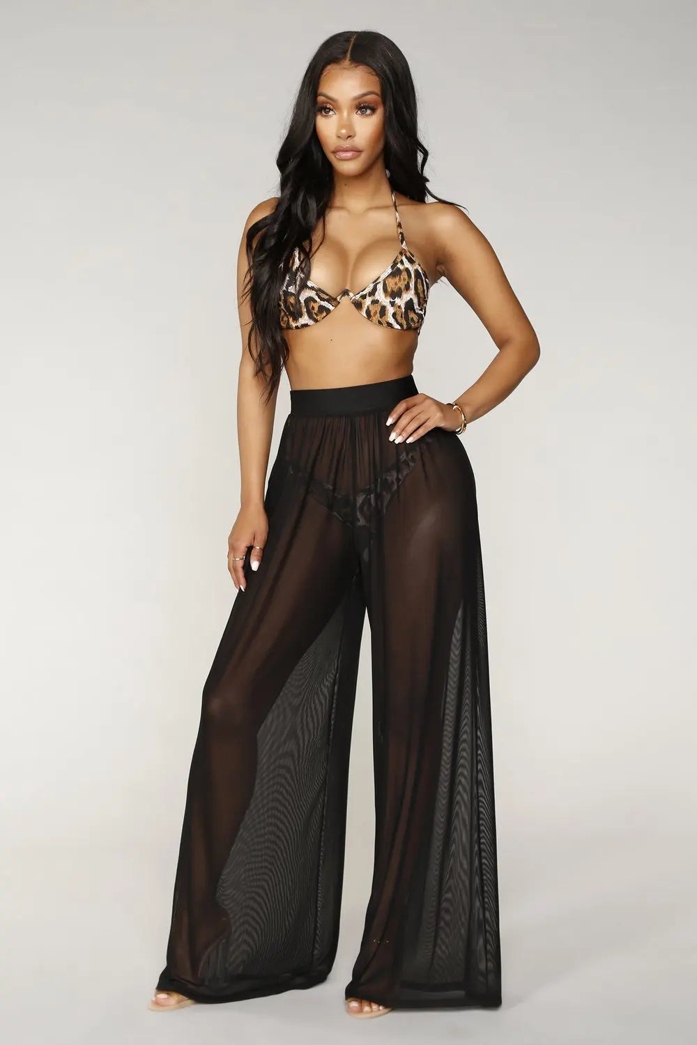 Boho Wide Leg High Waist Mesh Pants