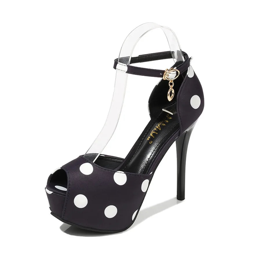 Thin Heels Polka Dot Peep Toe