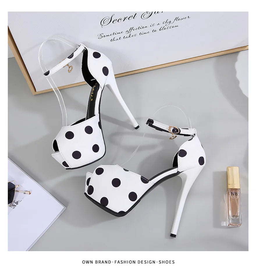 Thin Heels Polka Dot Peep Toe