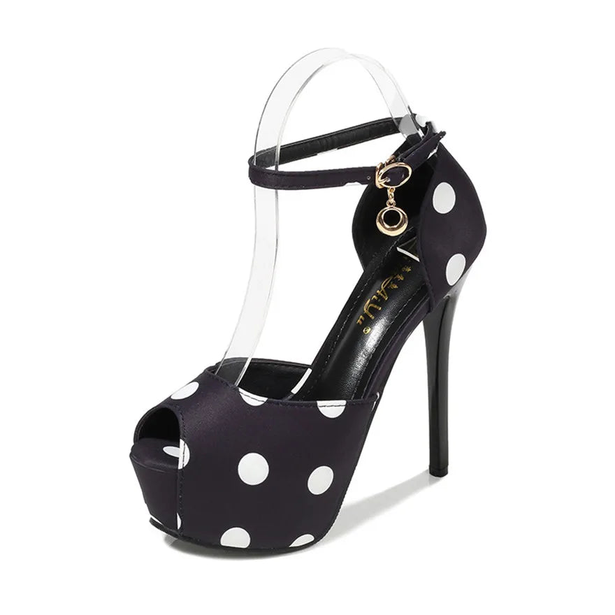 Thin Heels Polka Dot Peep Toe