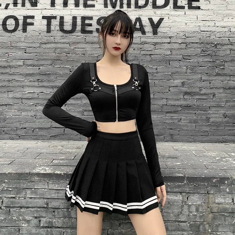 Gothic Black Pleated Mini Skirt