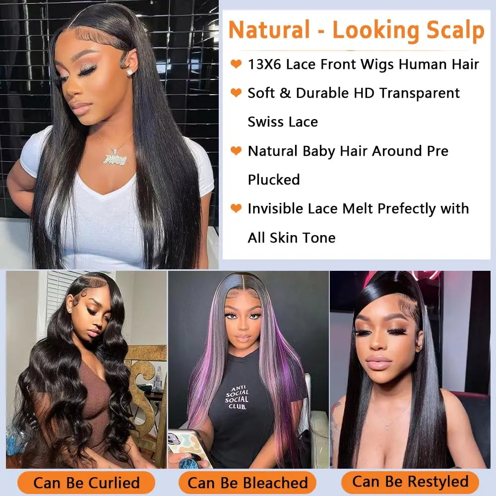 150% D/Straight Lace Frontal Wig Human Hair 
13x4 HD Pre Plucked 100% Human Glueless Brazilian Hair