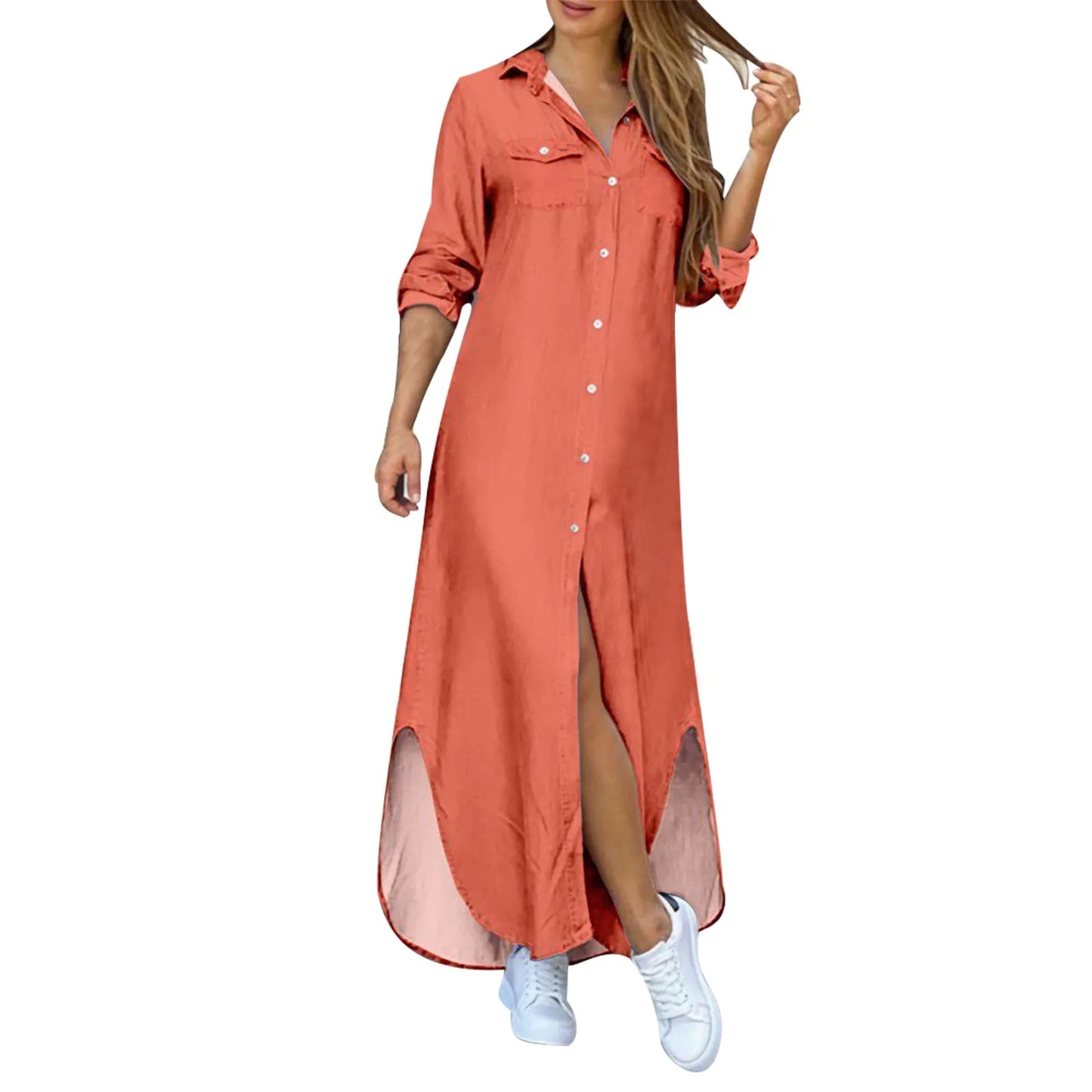 Elegant Shirt Dress Women 
Long Sleeve/Button