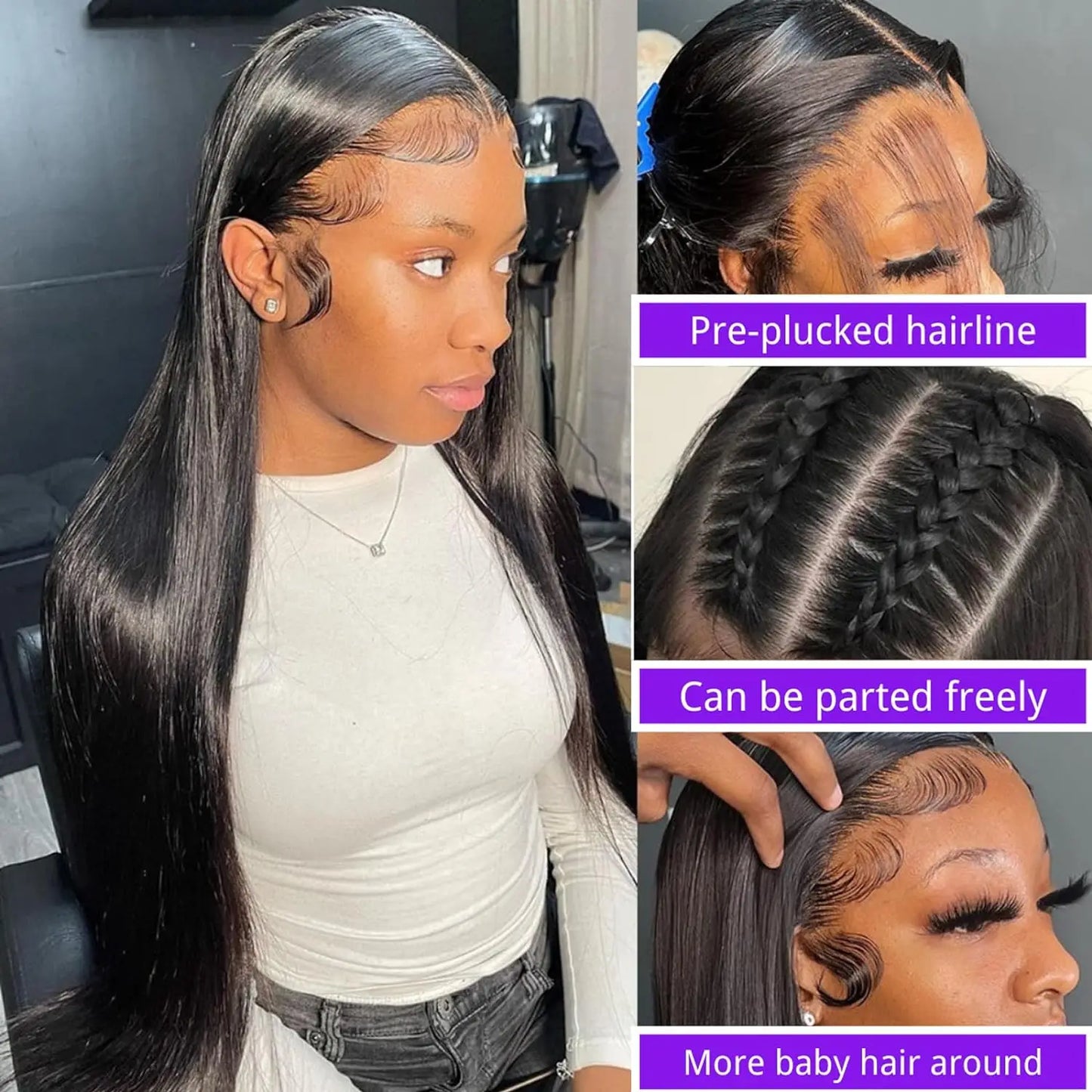 150% D/Straight Lace Frontal Wig Human Hair 
13x4 HD Pre Plucked 100% Human Glueless Brazilian Hair