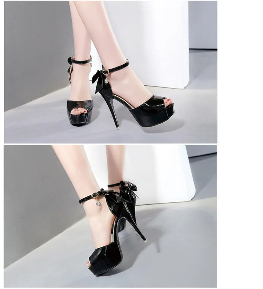 Elegant Bow-knot Peep Toe Crystal Buckle