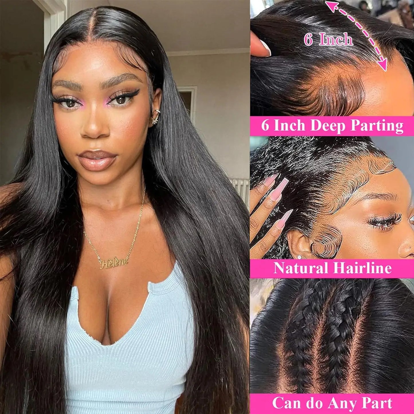 150% D/Straight Lace Frontal Wig Human Hair 
13x4 HD Pre Plucked 100% Human Glueless Brazilian Hair