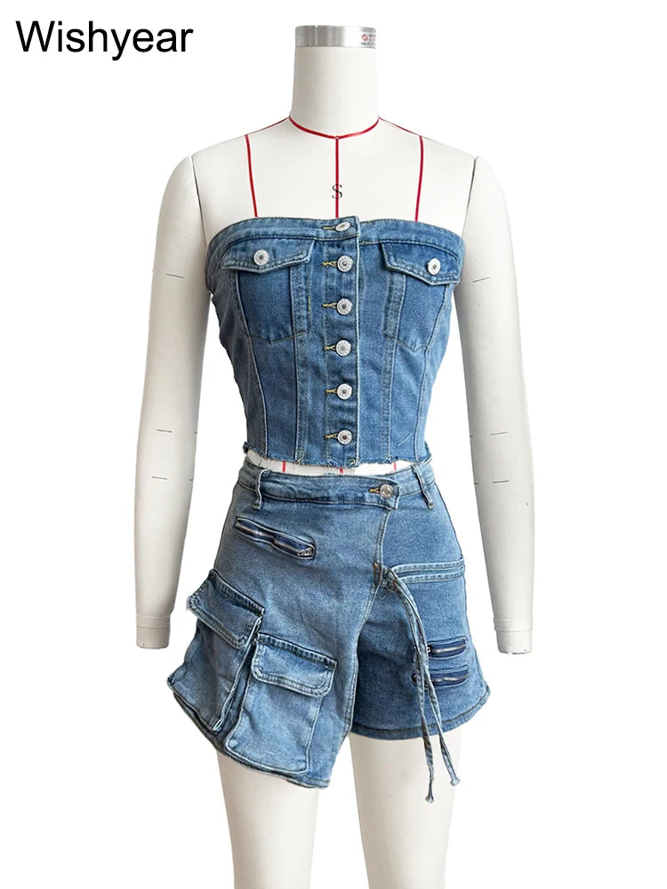 2024 Fashion Irregular 2-Piece  Denim Stretch