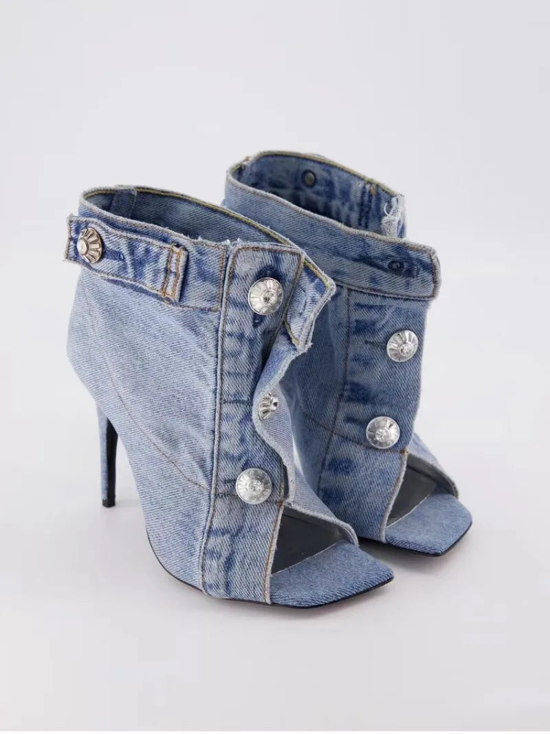 Big Diamond Denim Jeans High Heels