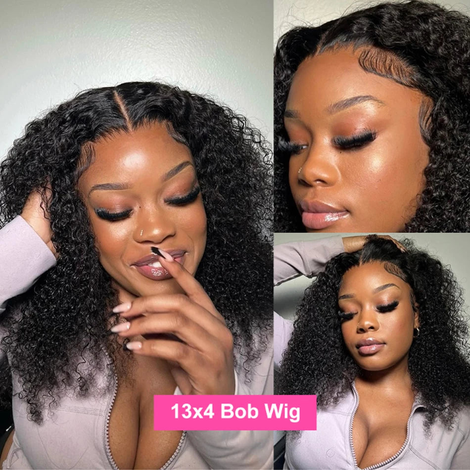 Glueless Kinky Curly Bob Wig Ready To Wear 
100% Brazilian Human Hair