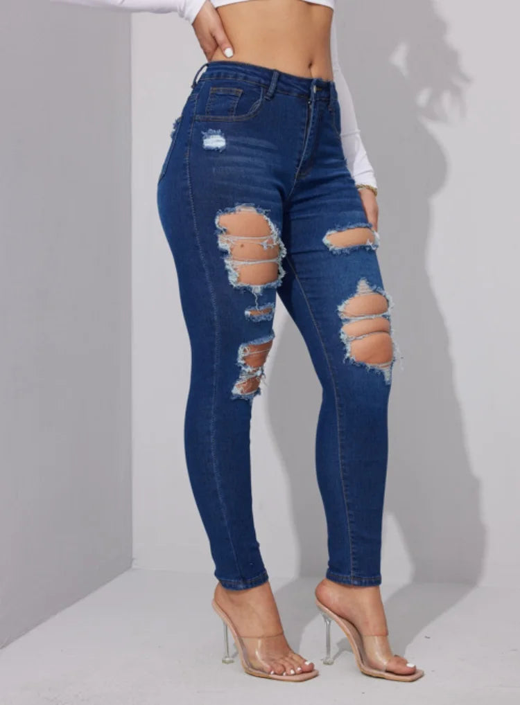 Ripped Stretch Skinny Denim Jeans