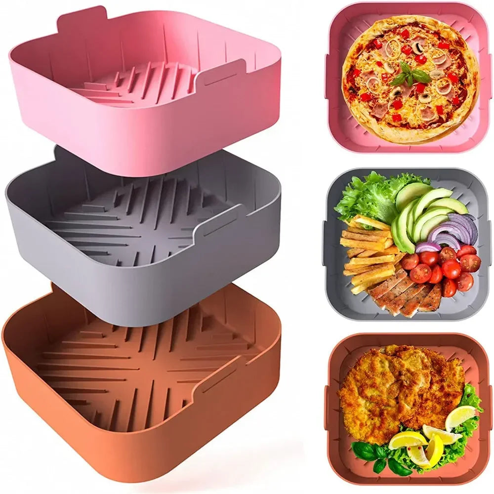 20cm Silicone Air Fryers Liner Basket Square Reusable