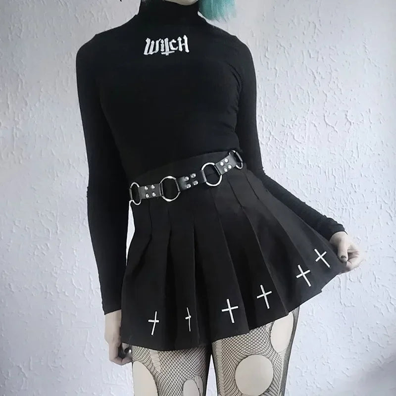 Black Punk Rock Pleated Set - Goth Girl