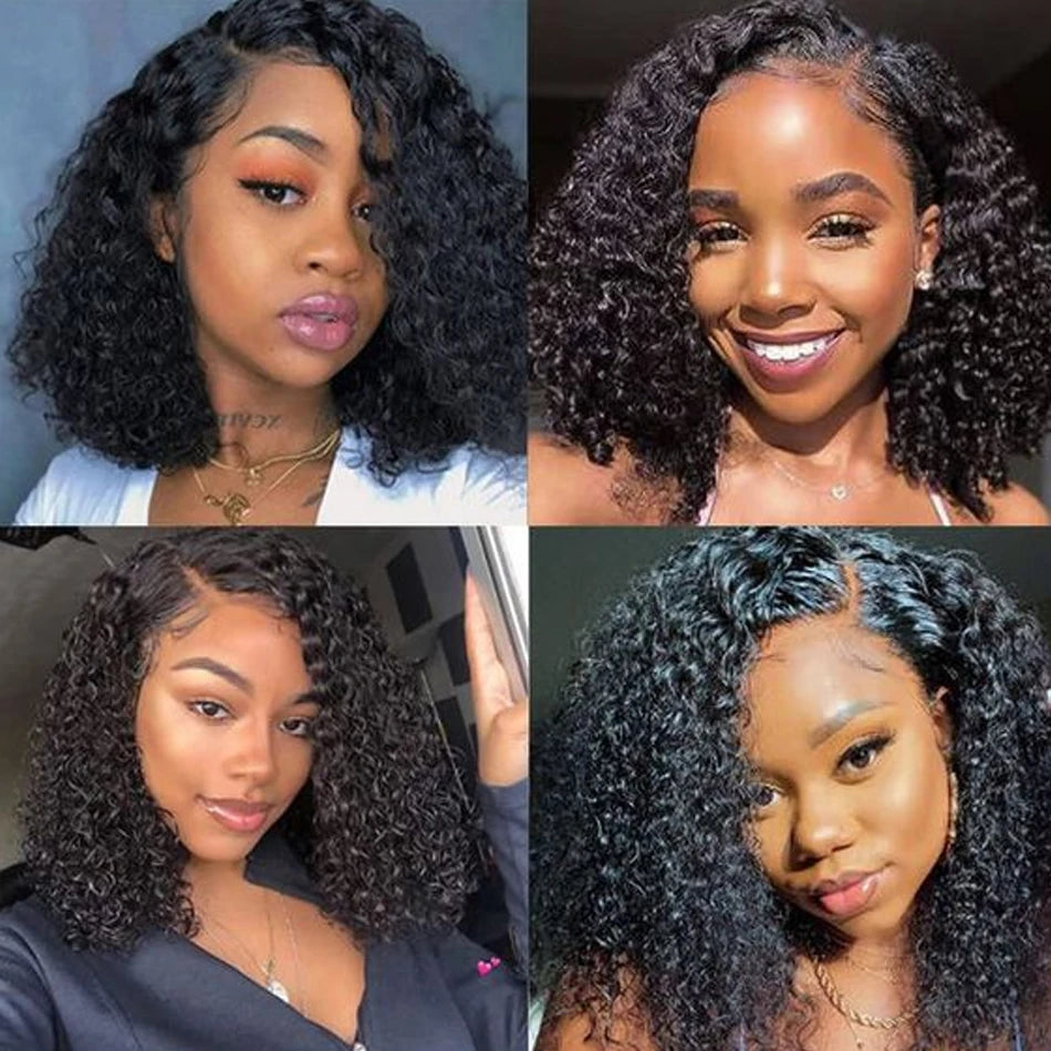 Glueless Kinky Curly Bob Wig Ready To Wear 
100% Brazilian Human Hair