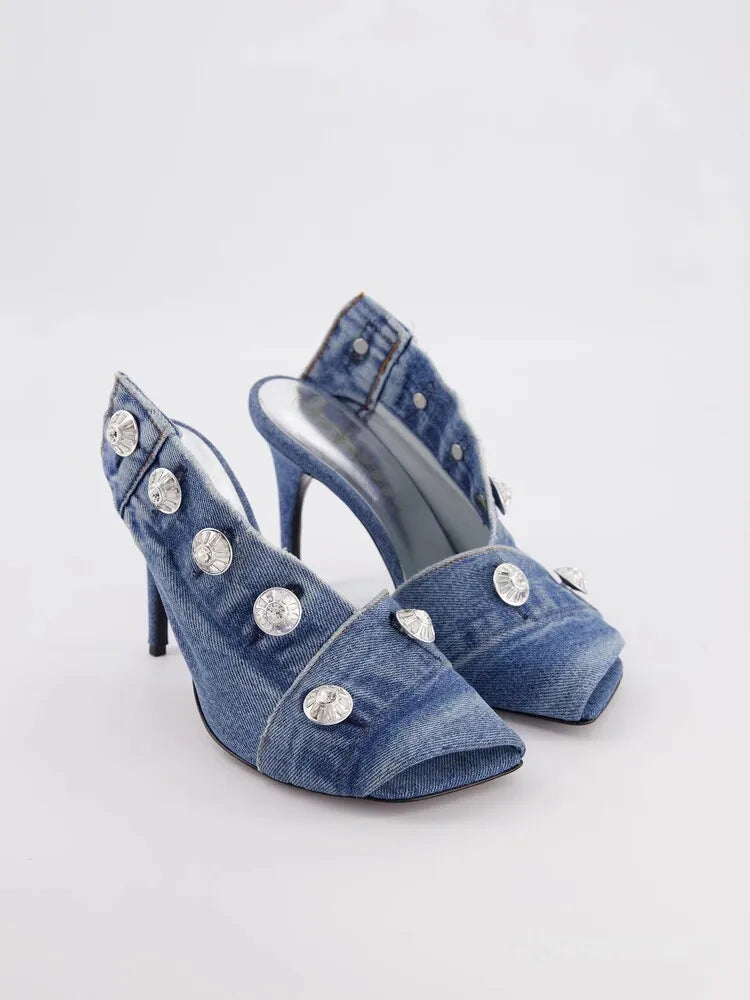 Big Diamond Denim Jeans High Heels