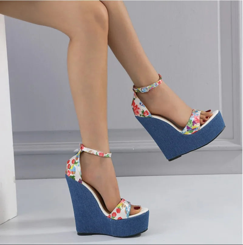 Fashion High Heel Sandals Denim