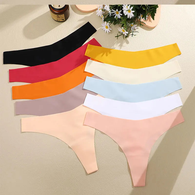 3PCS/SET Sexy G-String Underwear Female T-back Intimates Lingerie Seamless Low Waist Underpants 10 Color Lady Bikini Panty XS-XL