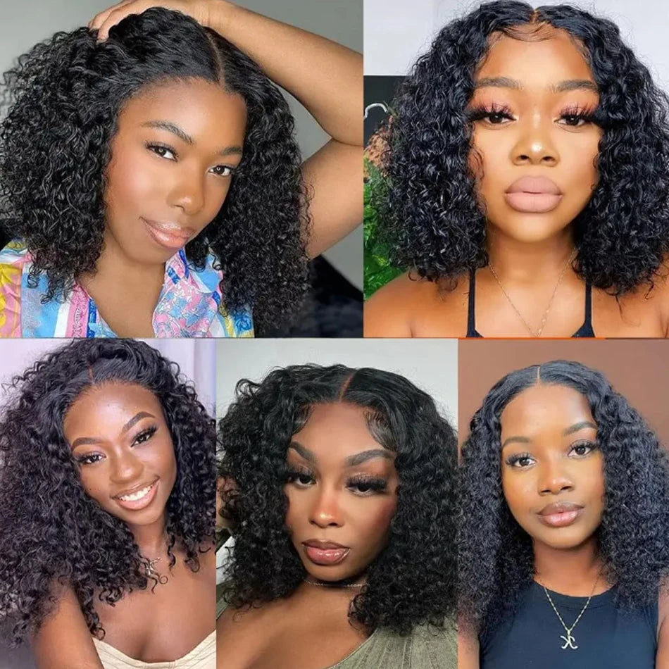 Glueless Kinky Curly Bob Wig Ready To Wear 
100% Brazilian Human Hair