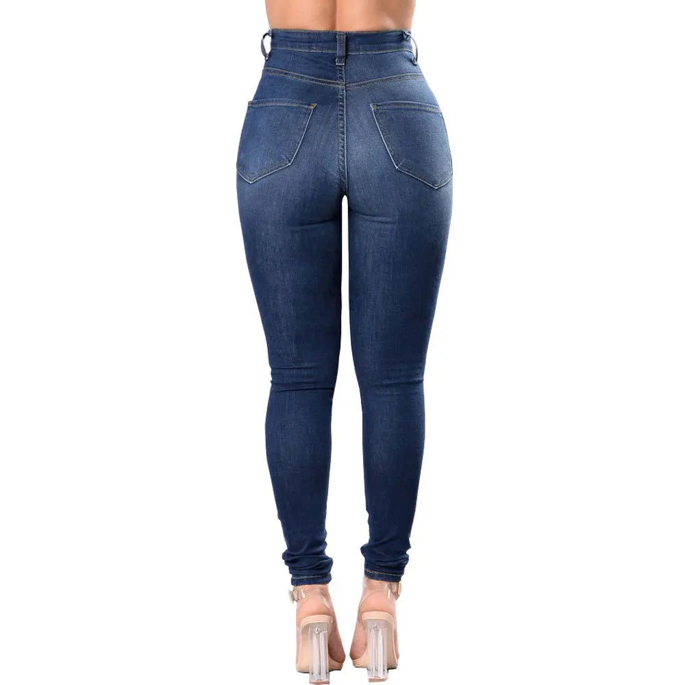 Stretch Skinny Ripped Hole Washed Denim Jeans