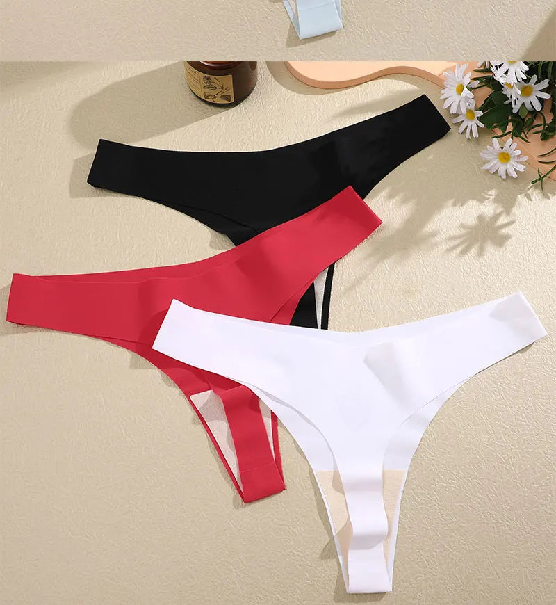 3PCS/SET Sexy G-String Underwear Female T-back Intimates Lingerie Seamless Low Waist Underpants 10 Color Lady Bikini Panty XS-XL