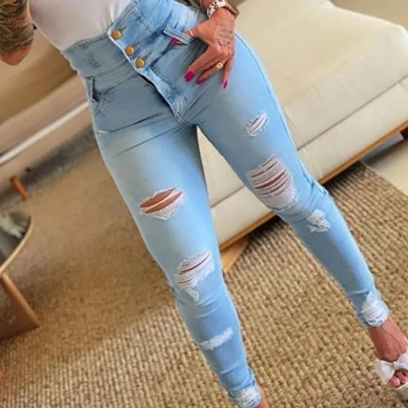 High Waist Casual Long Sheath Denim