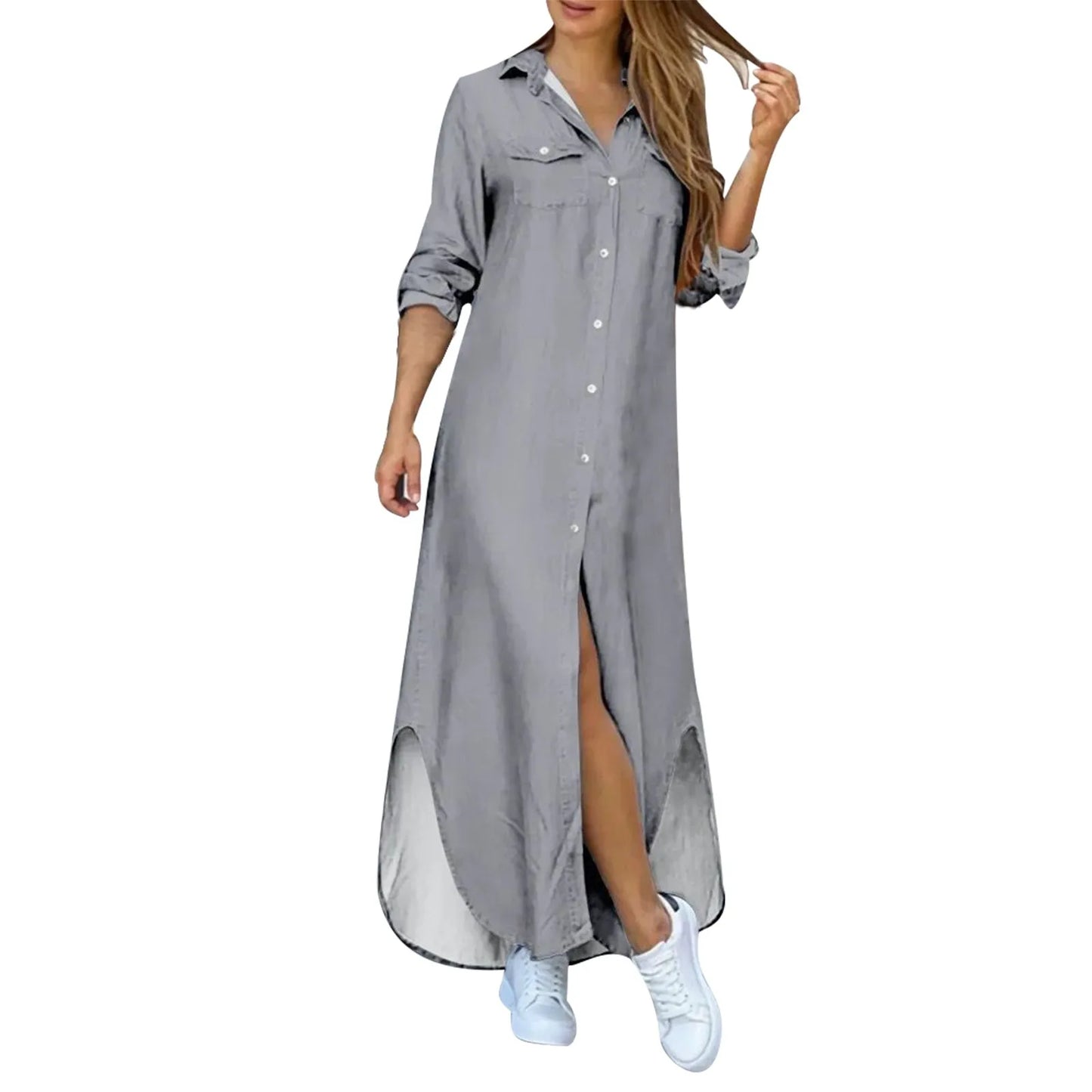 Elegant Shirt Dress Women 
Long Sleeve/Button