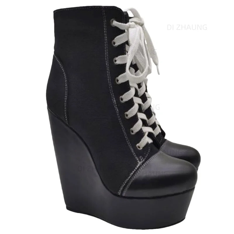 Wedge High Heels Black Boots