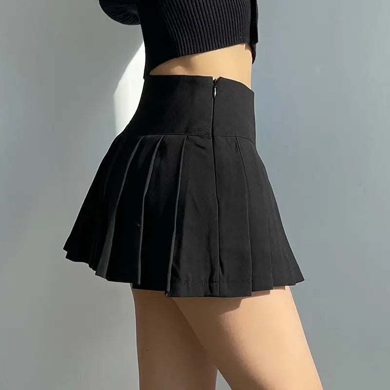 Side Split High Waist Pleated Mini Skirt