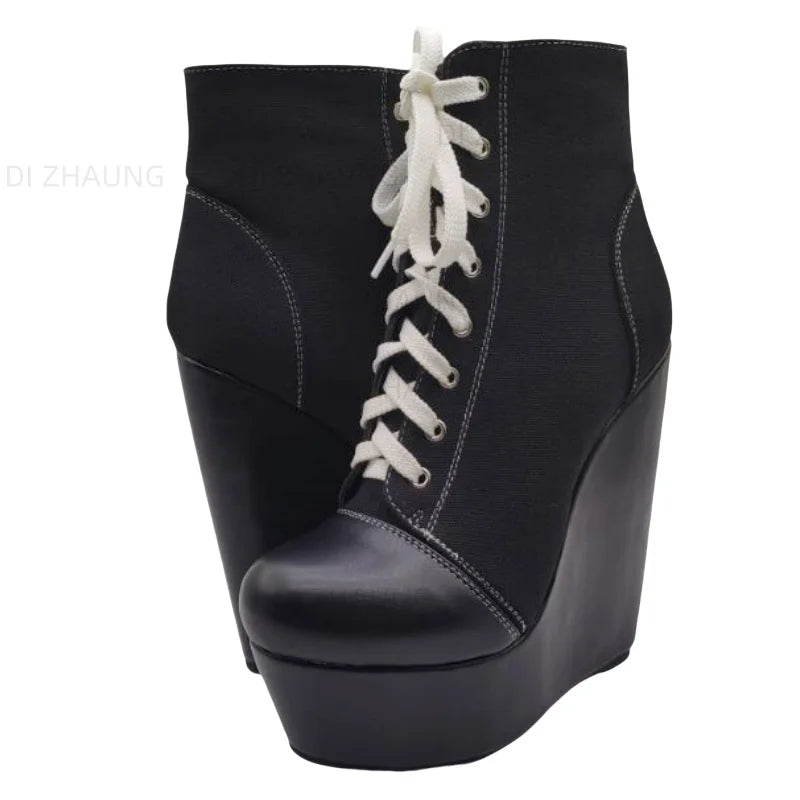 Wedge High Heels Black Boots