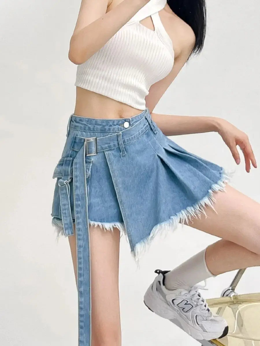 Retro Fashion High Waist Irregular Denim Jeans