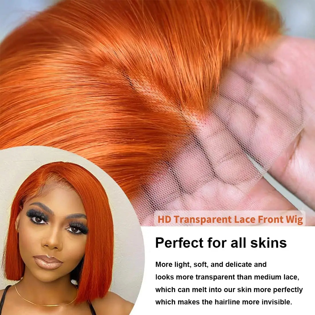 100% Human Hair Ginger Orange 
Brazilian Bone Straight Lace