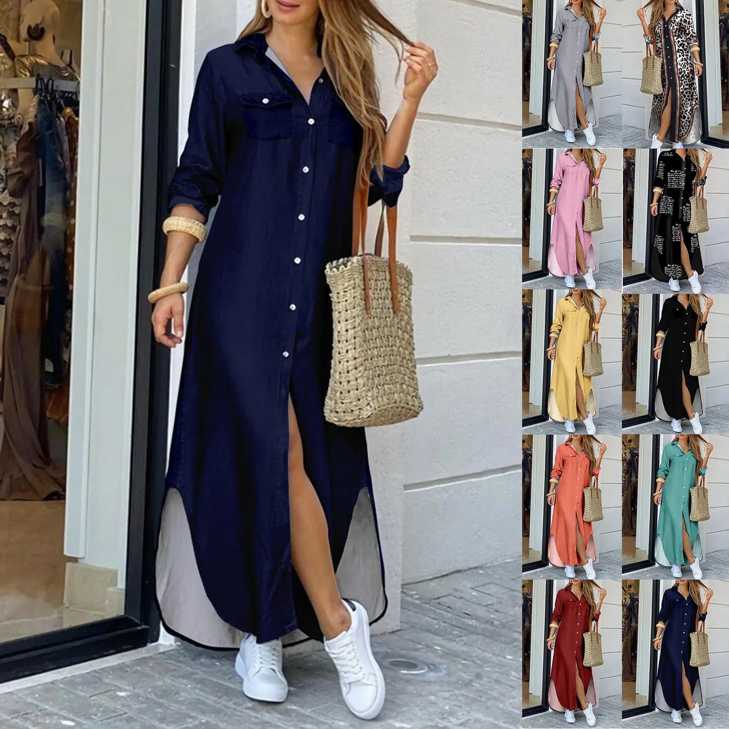 Elegant Shirt Dress Women 
Long Sleeve/Button