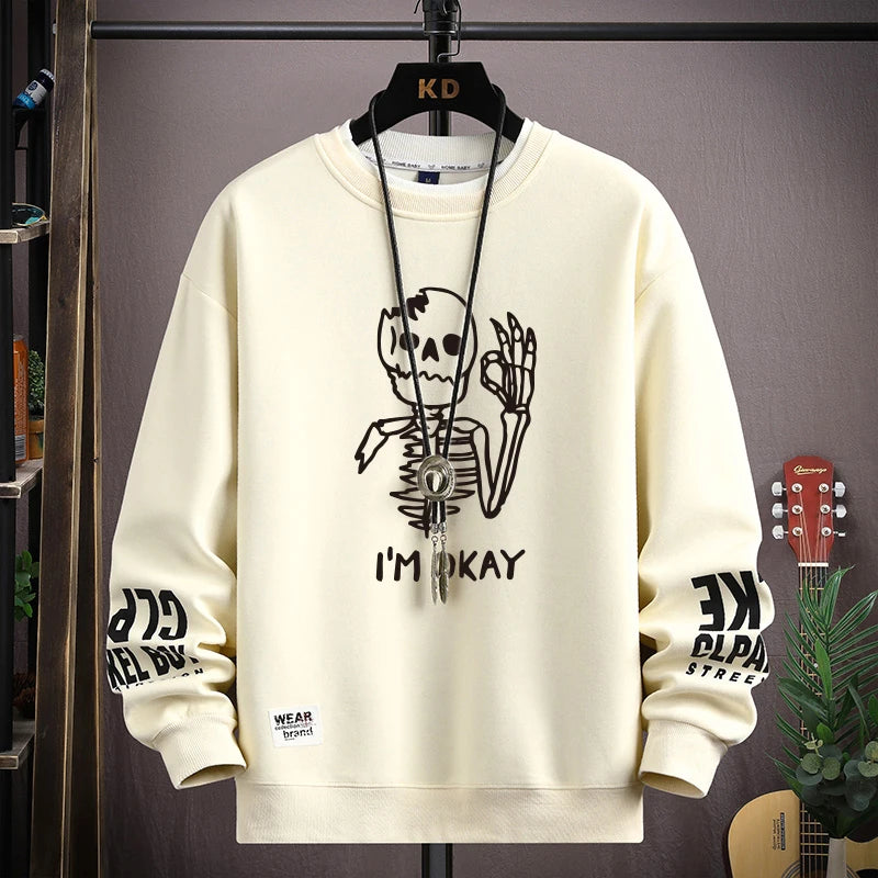 Men's Sweatshirt Cool Bear Print Long Sleeve Fashion 
Men's Clothing Khaki O Neck Harajuku Exclusive Design Top