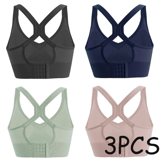 3PCS Women Push Up Seamless Sports Bra