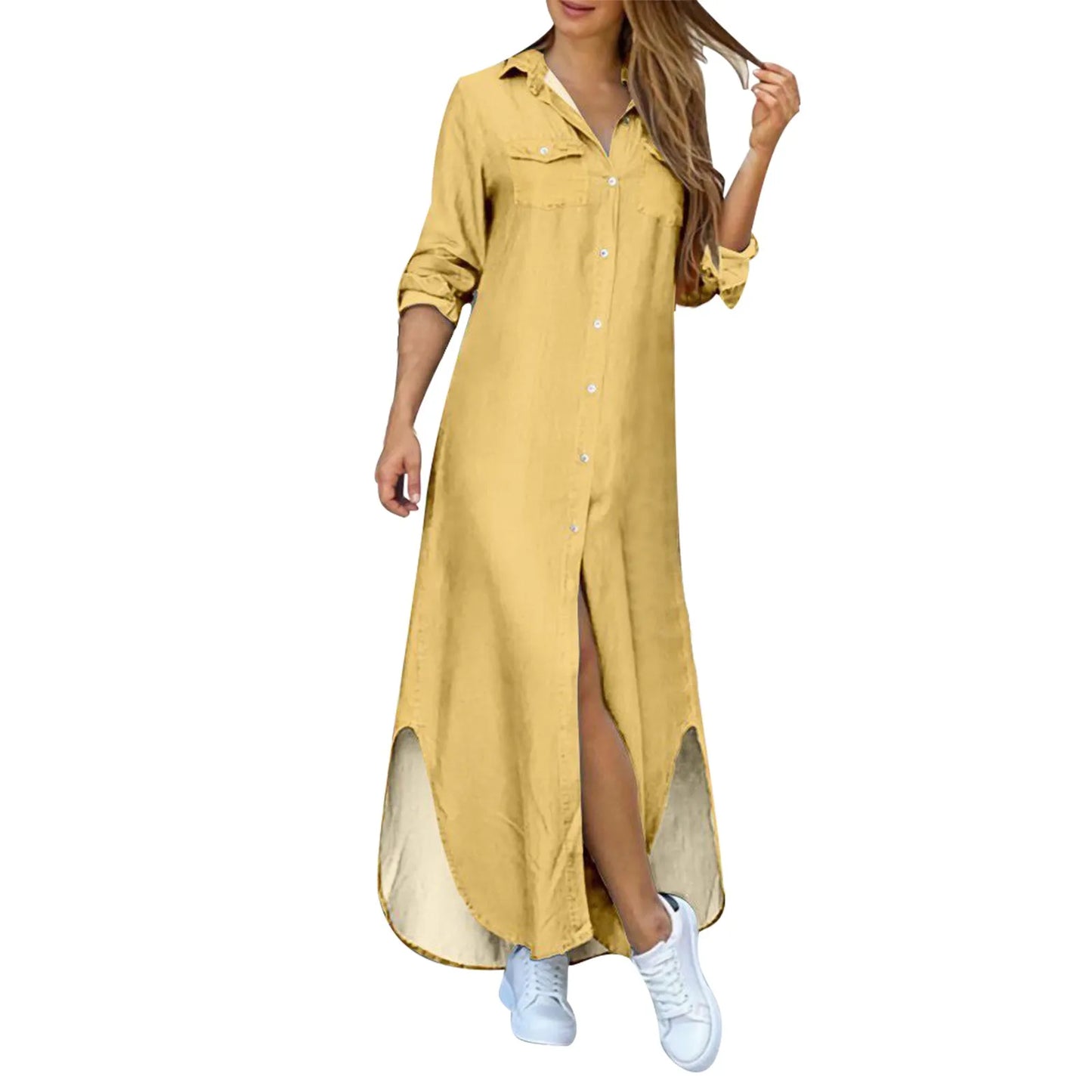 Elegant Shirt Dress Women 
Long Sleeve/Button