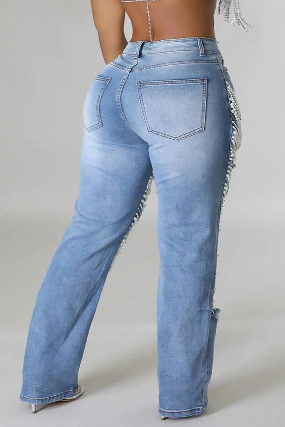 Pearls Jeans Vintage Cutout Denim Jeans