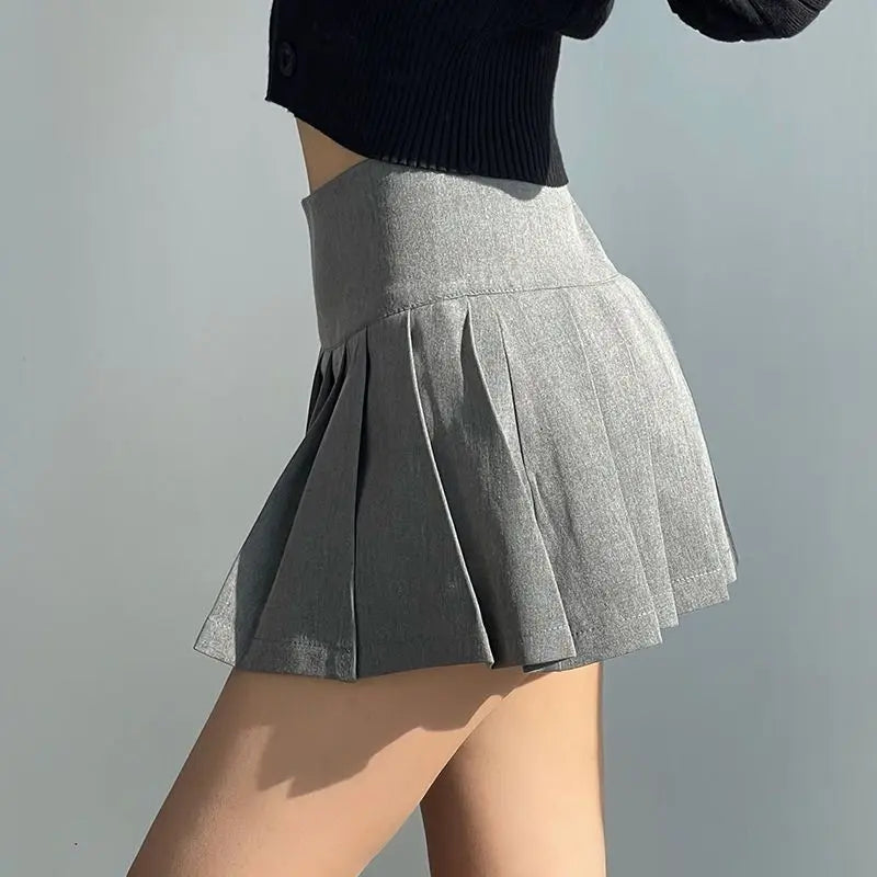 Side Split High Waist Pleated Mini Skirt