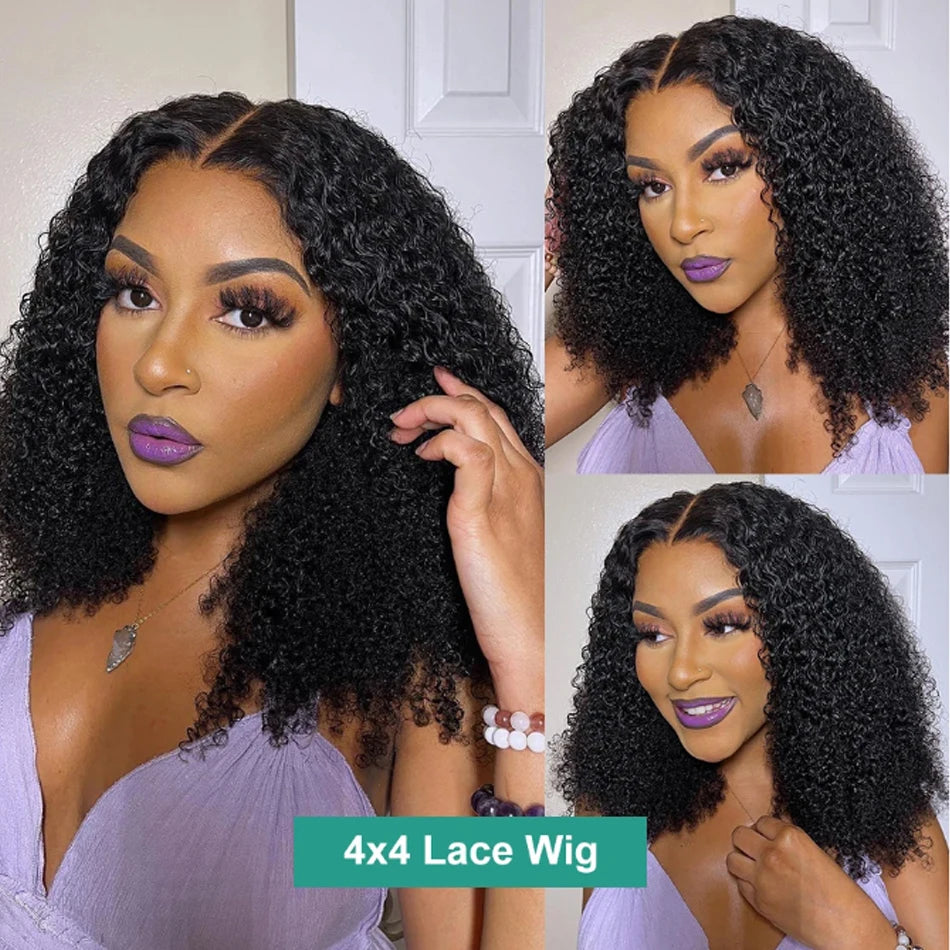 Glueless Kinky Curly Bob Wig Ready To Wear 
100% Brazilian Human Hair